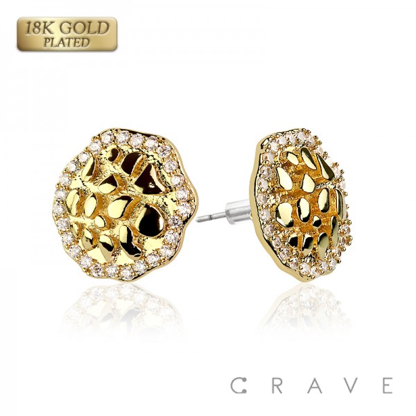 PAIR OF 18K GOLD PLATED INGOT CENTERED NUGGET EARRINGS